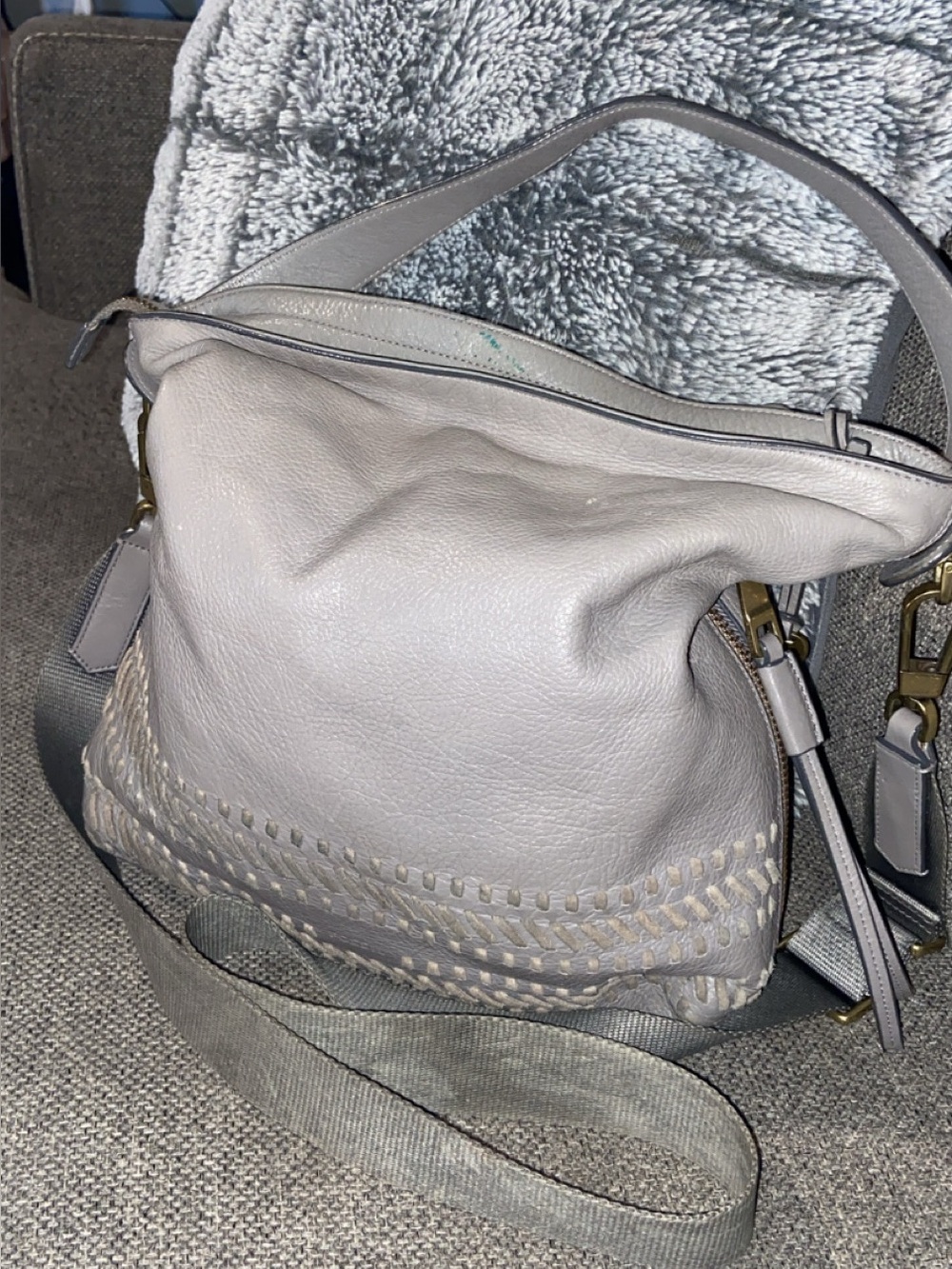 Fossil Light Gray Leather Shoulder Bag
